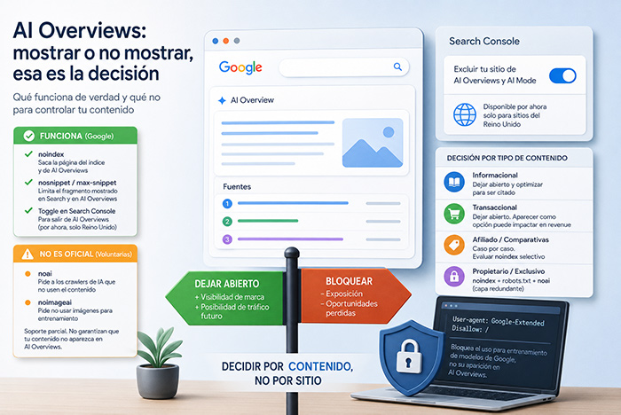 Qué directivas bloquean realmente el contenido de AI Overviews: noindex, Google-Extended y noai
